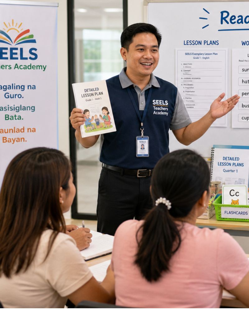 Children, teachers and parents participating in a school or community literacy activity